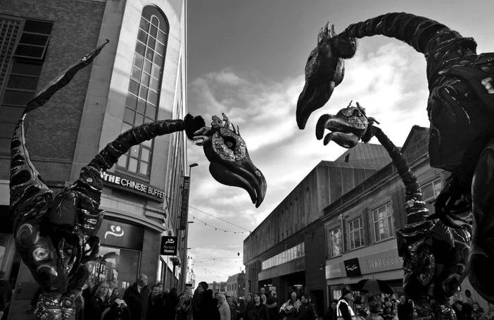 Photo: Claire Griffiths The Sauruses invade Blackpool's streets for Showzam! 2015