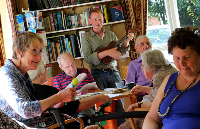 bait. Tom Cronin from Sage Gateshead at Royal Voluntary Service singing and ukelele session. Photo: Jason Thompson