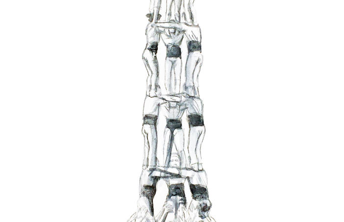 A human tower or castell watercolour painting